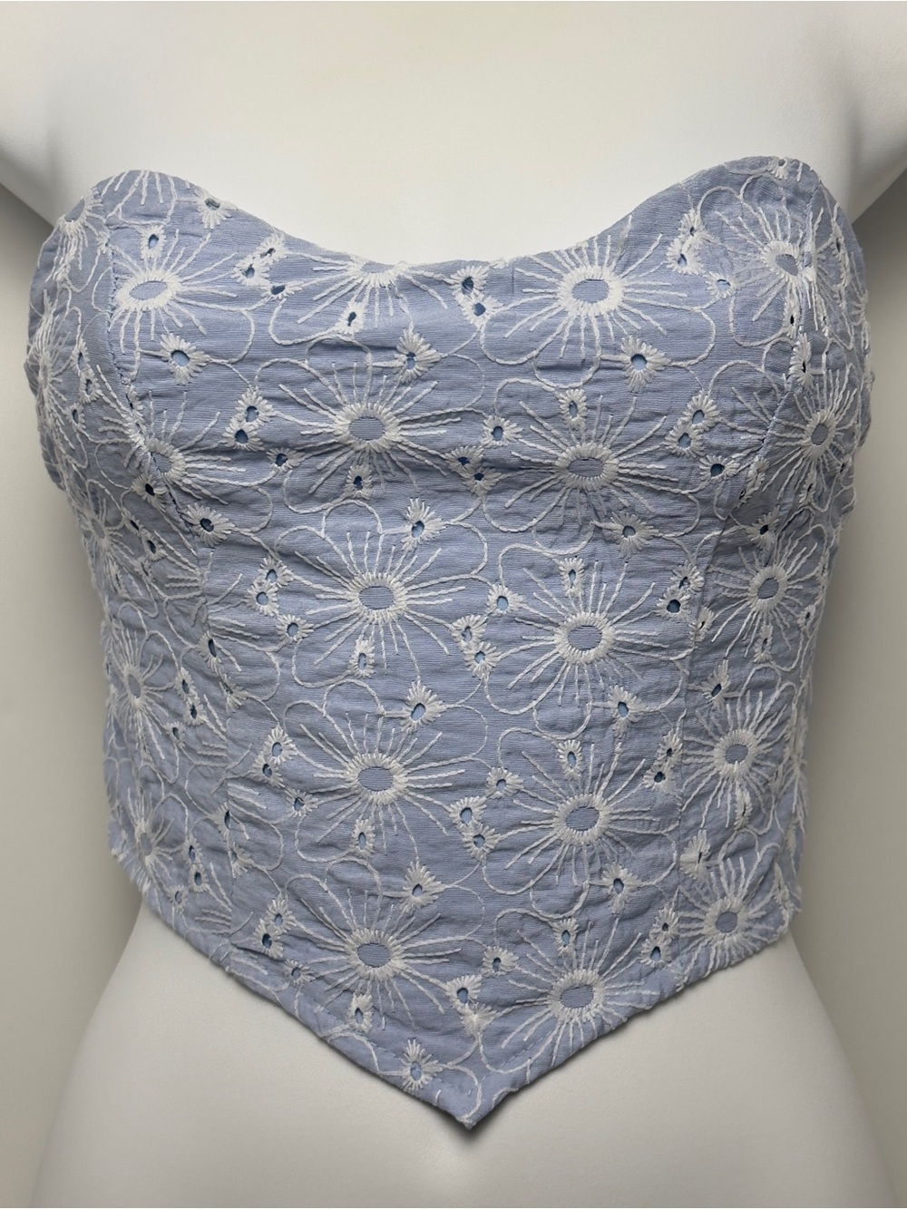 Blue Floral Eyelet Corset Tube Top